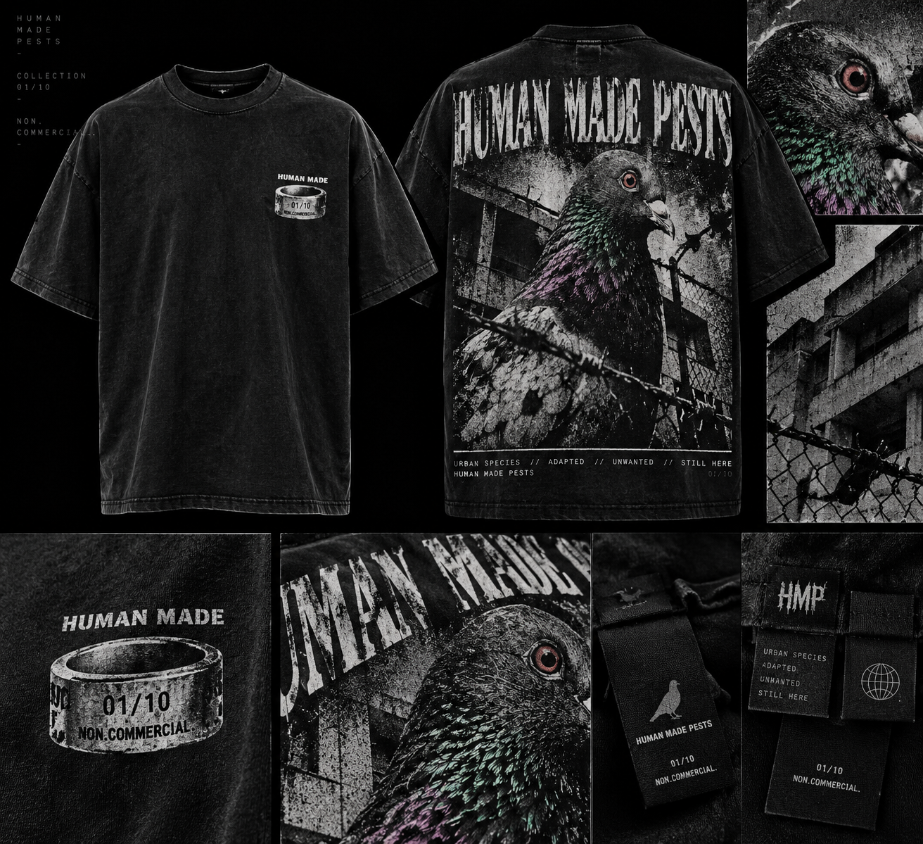 Human Made Pests t-shirt — front, back and details
